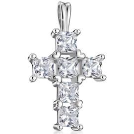Materia # 239 25.5 mm Necklace Pendant Cross with Cubic Zirconia Pendant Long White For Women With Box