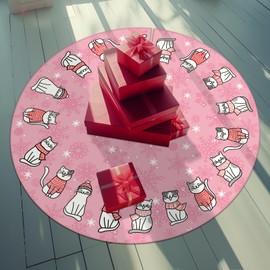 Tian Zhun Christmas Tree Skirt Pink Tree Skirt Cat Xmas Party Winter Holiday Tree Mat 30 Inch for Indoor Outdoor Decorations