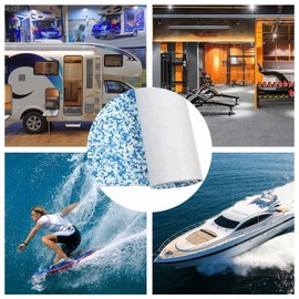 DDBESSIC EVA Foam Boat Flooring Marine Boats Decking Sea Deck Non-Slip Self-Adhesive Motorboat RV Yacht Kayak Swimming Pool 95" x 35.5" (Blue White Camouflage)