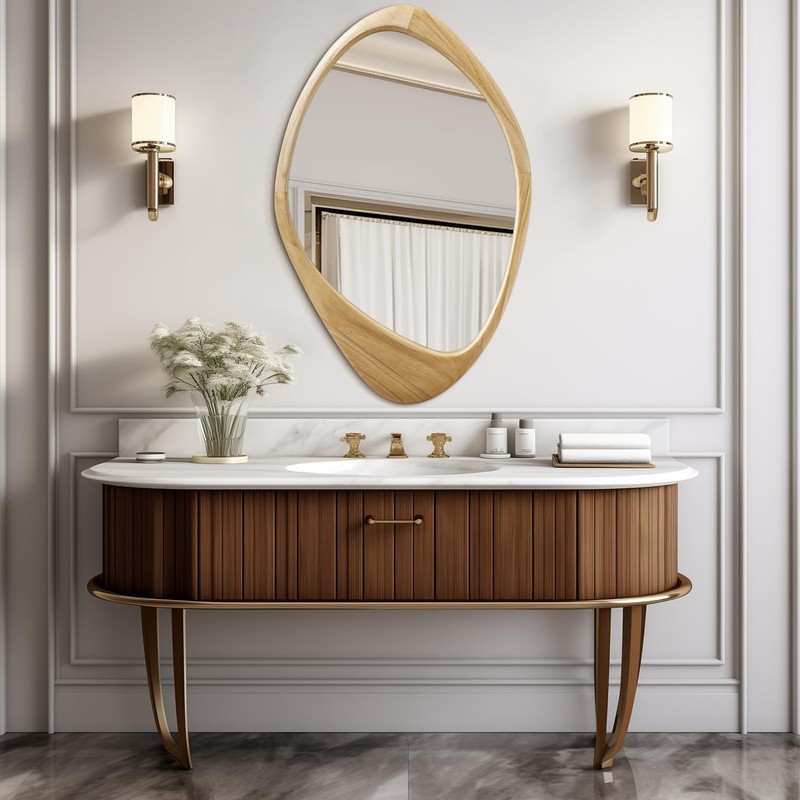 AAZZKANG Large Wall Mirror with Irregular Wood Framed 28"x20" Decorative