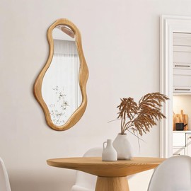 LuxenHome Flow Wood Frame Oval Wall Mirror