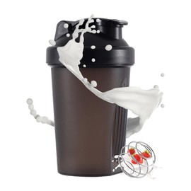 Toced Protein Shaker Bottle with Stainless Steel Mixball, Mini Water Bottle for Protein Shakes with Leakproof Flip On Lid, BPA Free, Perfect for Protein & Supplement Shaker Bottle 400ml (Black)