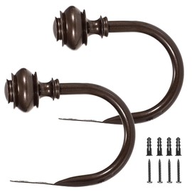 Hoowen 2Pcs Curtain Holdbacks, Heavy Duty Curtain Holders Wall Mounted, Vintage Curtains Pull Backs for Drapes, Metal Curtain Side Hooks Accessories for Window Bedroom Living Room Home Decor, Brown