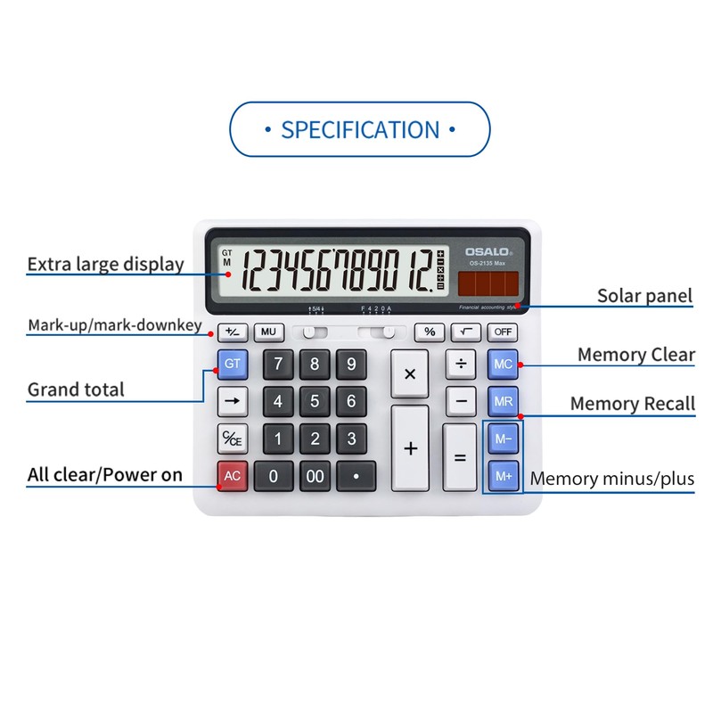 OSALO Extra Large LCD Display Big Button 12 Digits Electronic