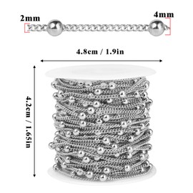 33 Feet Stainless Steel Satellite Bead Chains Roll, 2mm 304 Stainless Steel Ball Beaded Flat Twisted Links Curb Chains Spool Bulk for Jewelry Making DIY Craft