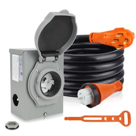 TIPHOPE 15FT 50 Amp Generator Cord and Power Inlet Box,125/250V NEMA14-50P SS2-50R Generator Cable with Twist Lock Connector and Pre-Drilled NEMA SS2-50P Inlet Box for Generator to House,ETL Listed