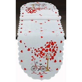 Creative Linens Embroidered Red Hearts Table Runners, Tablecloths for Valentine's Day, Mother's Day, Wedding, Anniversary Decoration ( 15x69 Table Runner)