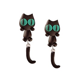 Black Cat Stud Earring for Teen Girl Women Unique Animal Stud Cute Cartoon Anime Stud Earring Hypoallergenic Polymer Clay Earring Jewelry Gift (Green)
