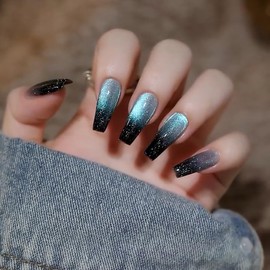 Nail Tip, Long False Claws, Stylish, Magnet, Cat Eye, Long Nail Tip, 24 Pieces, Glossy, Glitter, Cute, False Nails, Magnet, Popular, Fake Nails, Simple, Handmade Nail Stickers, Nail Art, DIY Nails,