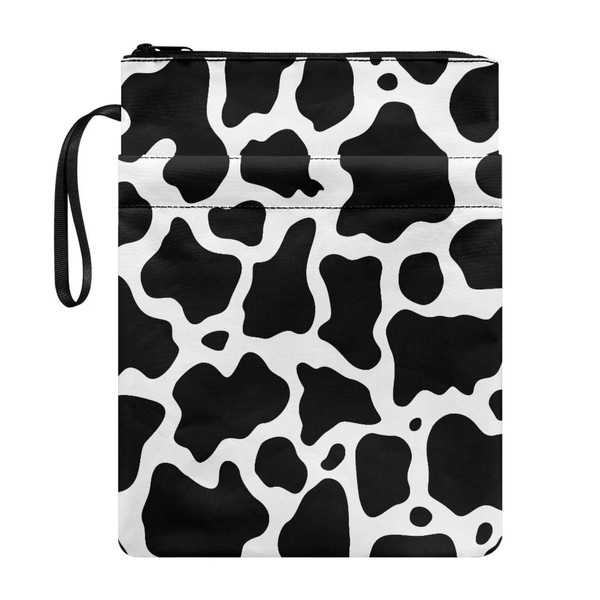 Talayituse Cow Pattern Book Sleeve with Zipper Book Cover for