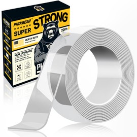 PHIXBEAR Double Sided Tape Strong Adhesive, Super Stick Large Tape Heavy Duty Mounting (20Ft x 1.2In), No Damage Wall Adhesive Clear Removable, Nano Decor Poster Tape