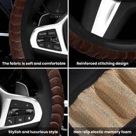 Bittwee 15 Inch Car Steering Wheel Cover, Winter Warm Plush Fluffy Non-Slip Automotive Steering Wheel Protector for Man Woman, Vehicle Interior Accessories Universal for SUV, Truck, RV（Coffee）