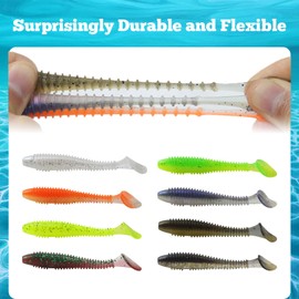 Little Soft Plastic Swimbaits, 75/60 PCs, 2.5"/3" Full Solid Body Paddle Tail Lures with Dia 0.44"/0.46", CWSDXM Fishing Baits, Thin Rib Shad for Trout Crappie Bass, Swimmers(3", Green)