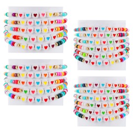 24 Pcs Friendship Bracelets Colorful Love Heart Beads Bracelets Motivational Bracelets for Woman Adults Party Favor Gifts