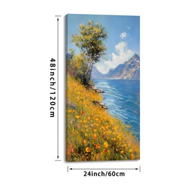 Piy Painting Vertical Landscape of Wild Flowers and Green Trees on The Lakeside Wall Art Decor Artwork for Bedroom (24x48 Inches)