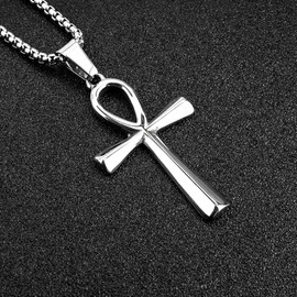 AB Viking Crafts Stainless Steel Pendant (4.5 x 2.5 cm) Anch Cross with 60 cm Stainless Steel Chain in Jewellery Bag | Protection Strength Immortality