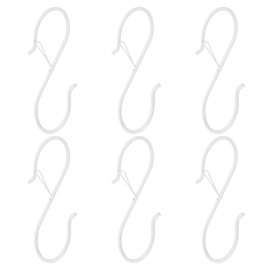 HARFINGTON 6pcs S Hooks 5 Inch S-Shaped Metal Hook Hanger with Safety Buckle for Hanging Plants Clothes Pots and Pans Kitchen Utensil Bags, White
