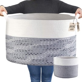 COMFY-HOMI 2pc Blanket Baskets Living Room 21''x21''x13.6'' Woven Rope Basket Laundry Hamper Baby Nursery Storage Organizer Laundry Baskets Bin XXXL Extra Large