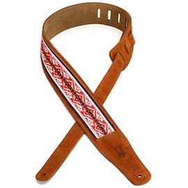 Levy's Leathers 2.5" Suede Leather Guitar Strap Embellish Suede Design; Honey, Red, and White (MSJ26-HNY)