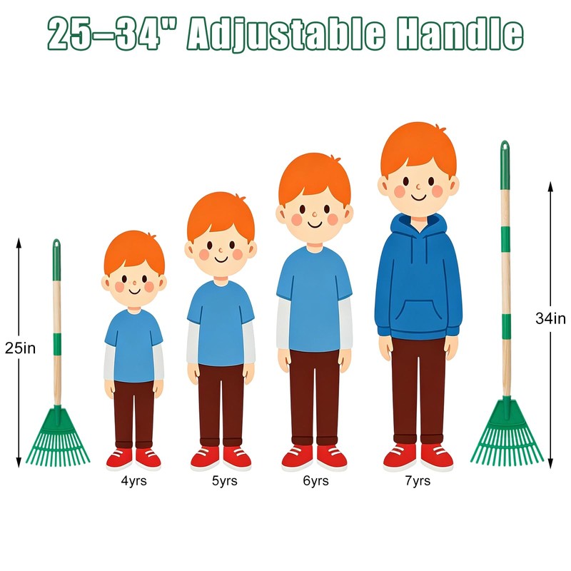 HLWDFLZ 7Pcs Kid Adjustable Garden Leaf Rake Set, with 13.2
