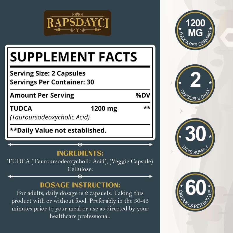 Ultra Strength TUDCA (1200mg Per Serving), 120 Capsules - Tauroursodeoxycholic