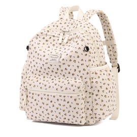 Tanweibago Corduroy Kids Backpack for Boys Girls Backpacks for Primary Elementary Kindergarten 6-10(Flower Beige, Medium (15" H Fit A4 Folder))