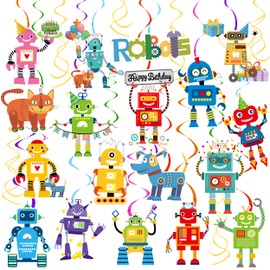 iPartyFun 20Pcs Robot Birthday Party Decorations Gear Robot Hanging Decoration Robot Hanging Swirls for Boys Birthday Decoration Gear Robot Baby Shower Supplies