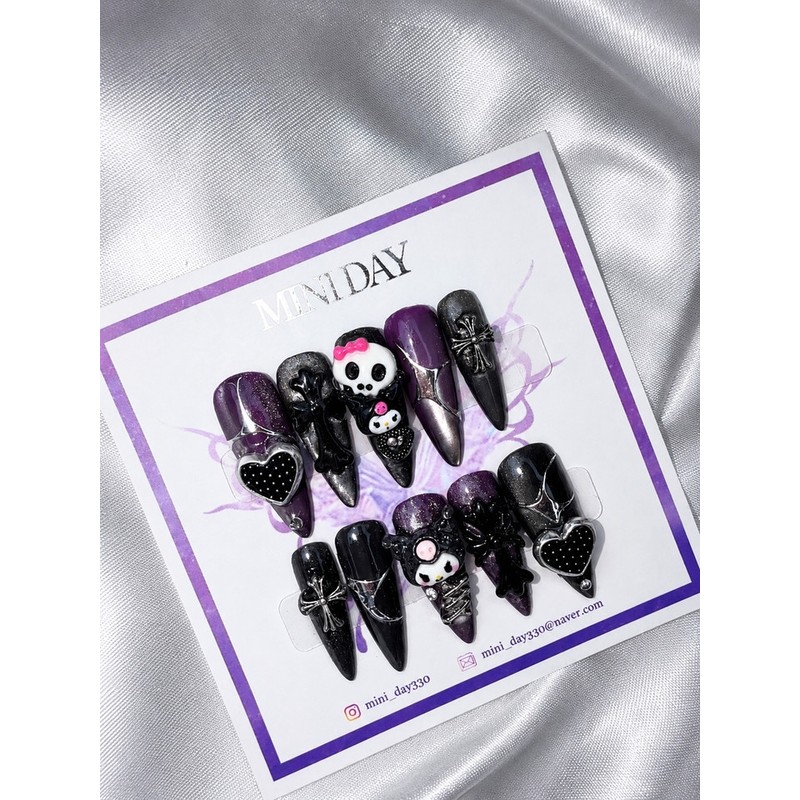 Dark Kuromi handmade nail tips - stiletto / 다크 쿠로미