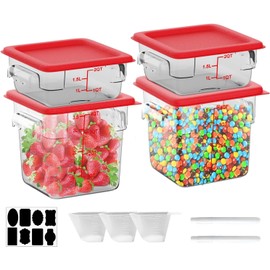 2QT&4QT NSF Food Storage Containers with Lids: 4 PCS [Total Food Grade][Hot&Cold Resistant] Commercial Clear Food Storage Containers for Restaurant Kitchen Proof Dough (Red)