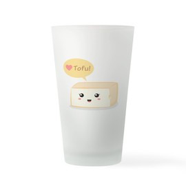 CafePress Kawaii Tofu Asking People To Love Tofu Drinking Gl Pint Glass, 16 oz. Drinking Glass
