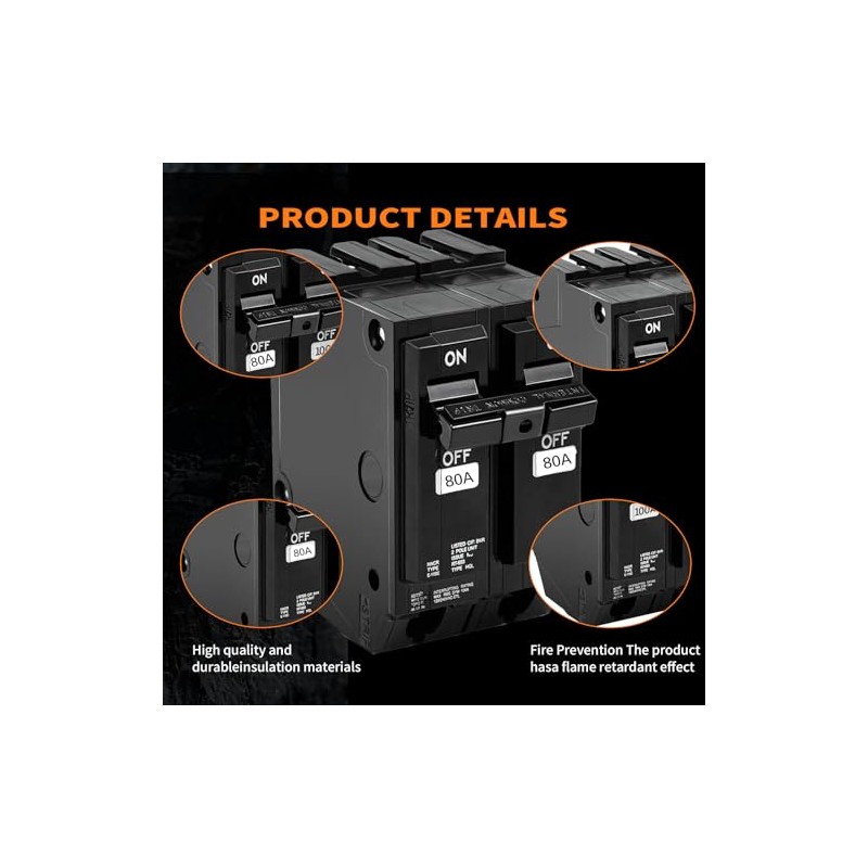THQL280 Circuit Breaker 80 Amp 2-Pole, Plug-in Mount, Thermal Magnetic