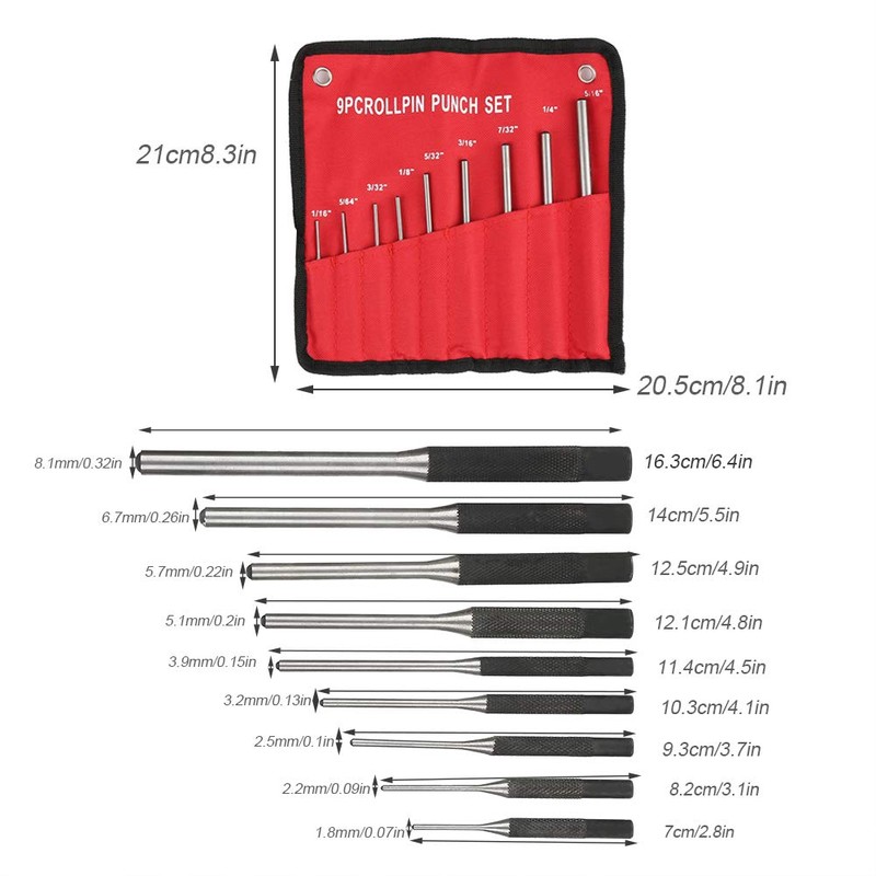 Steel Centre Punch, 9 Pcs Roll Pin Punch Set, Mechanics