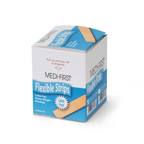 Medique Medi-First 66133 Extra Heavy Weight Latex Free Flexible Woven Bandage Strip, 7/8-Inch X 11/2-Inch, 100 Per Box, natural