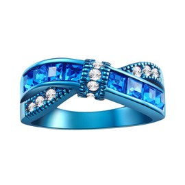 Belt Design Blue Plated Womens Wedding Bands Princess Cut Blue Cz Rhinestone Engagement Ring