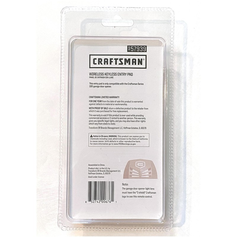 Craftsman Wireless Keyless Entry 139.57939 57939