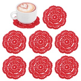 M METERXITY 8-Pack Handmade Crochet Coasters, 4Inch/10cm Round Cotton Placemats for Table/Cup/Bowl/Vase/Tea Trays/Home Decoration, Lace Doilies Place Mats [Bright Red]