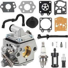 Grillix Carburetor Kit, Ms 180 170 C1Q-S57 017 018 1130-1 20-0603 Carburettor Kit with Gasket, Hose, Spark Plug and Fuel Filter