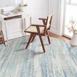 MUJOO Round Rugs 5ft,Circle Area Rug Washable,Circular Rugs for Living Room Dining Room,Modern Abstract Non Slip Throw Carpet Accent Neutral Blue