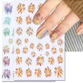 6 Sheets Christmas Nail Art Stickers 3D Self Adhesive Fireworks Nail Decals Gold Silver Seven Color Laser Nail Art Design Firework Sticker for Women Girls Xmas New Year DIY Christmas Nails Decoration