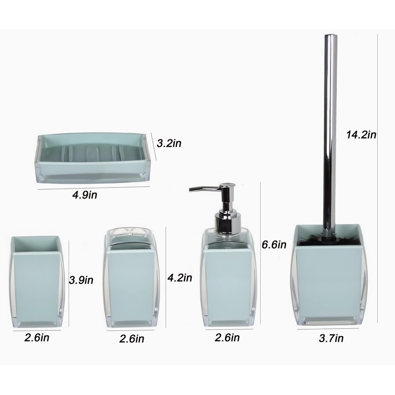 TUANYO 5 Pcs Blue Acrylic Bathroom Accessories Set Complete,Lotion/Soap Dispenser,Soap