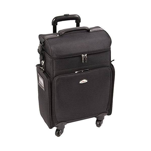 Craft Accents Soft-Sided Professional 4-Wheels Carry-On Rolling Makeup Case, All Black, 256 Ounce