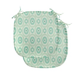 Ambesonne Mint Chair Seating Cushion Set of 2, Big and Little Circles in Symmetrical Composition with Vintage Pastel Colors, Anti-Slip Seat Padding for Kitchen & Patio, 16"x16", Mint and Pale Green