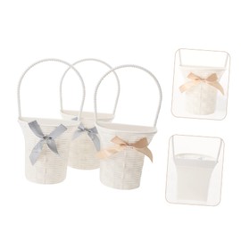 WHAMVOX 3pcs Hanging Flower Baskets Imitation Rattan Wall for Home Decoration Versatile Wall Art Ornament for Living Room Bedroom Office and More Random Bow Colors