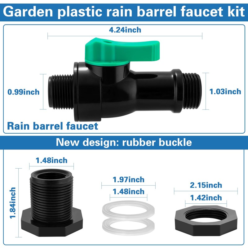 Plastics Rain Barrel Spigot Kit,High Flow Valve Core Water Tank
