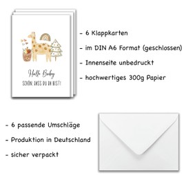 6 x Greeting Cards for Birth - Card for Birth with Envelope - Cute Animals Birth Card, Greeting Card Baby Birth as Folding Card (DIN A6)