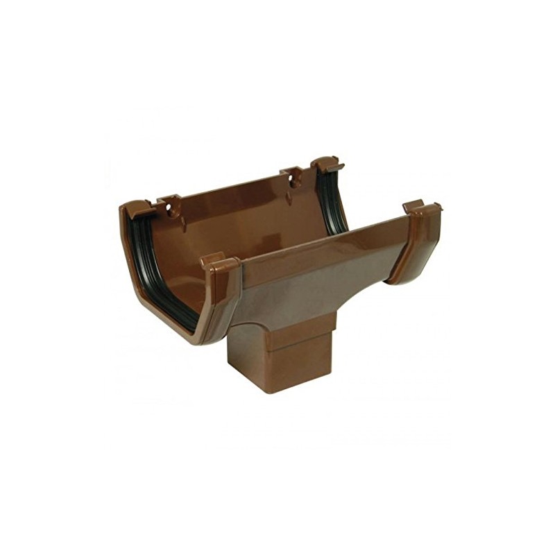 FLOPLAST 114mm Square Gutter Running Outlet - Brown