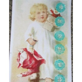 Set of 6 Vintage 7/16" Painted Turquoise  whimsy  Wreath Glass Buttons~ NOS