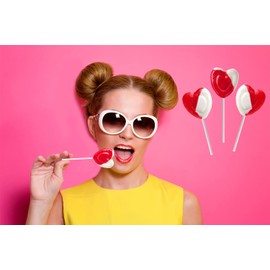 Valentines Day Lollipops Red Heart Shaped Strawberry N' Cream Flavored, Individually Wrapped (1 Pound) 24 Pack