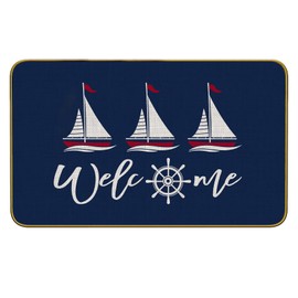 Mingnei Nautical Door Mat,Boat Rug,Boat Mats for Floor,Welcome Boat Sailboat Doormat Door Mat for Home Boats,Nautical Boat Outdoor Floor Mats for Front Indoor Entryway Rug 30 x 17 Welcome Mat