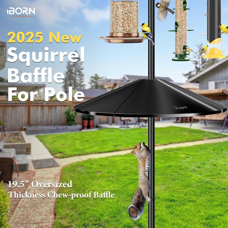 iBorn Squirrel Baffle for Bird Feeder Pole, 19.5” Oversized Squirrel